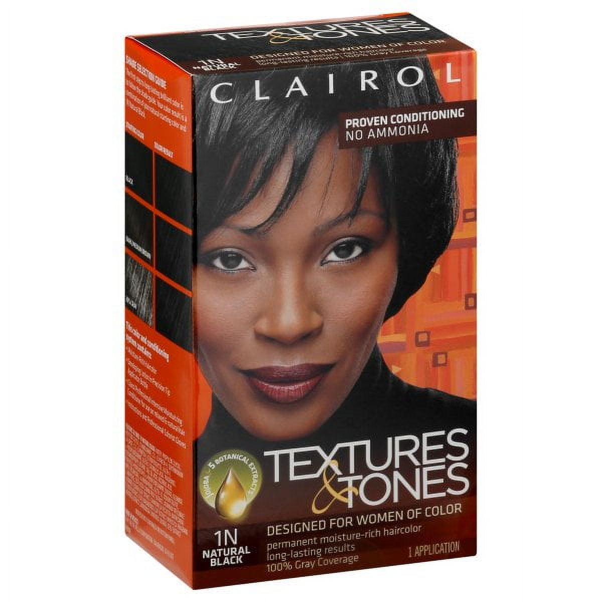 Clairol Textures & Tones Hair Dye Ammonia-Free Permanent Hair Color Creme, 1N Natural Black, 2 oz