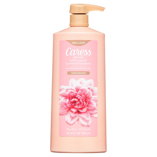 Caress Body Wash for Women, Daily Silk White Peach & Orange Blossom for Dry Skin 25.4 fl oz