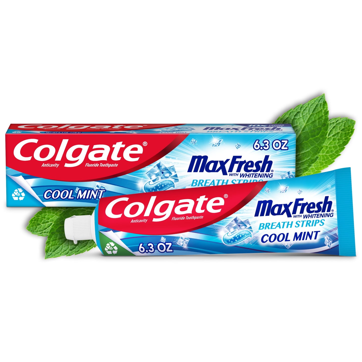Colgate Max Fresh Toothpaste, Whitening Toothpaste with Mini Breath Strips, Cool Mint, 6.3 Oz Tube
