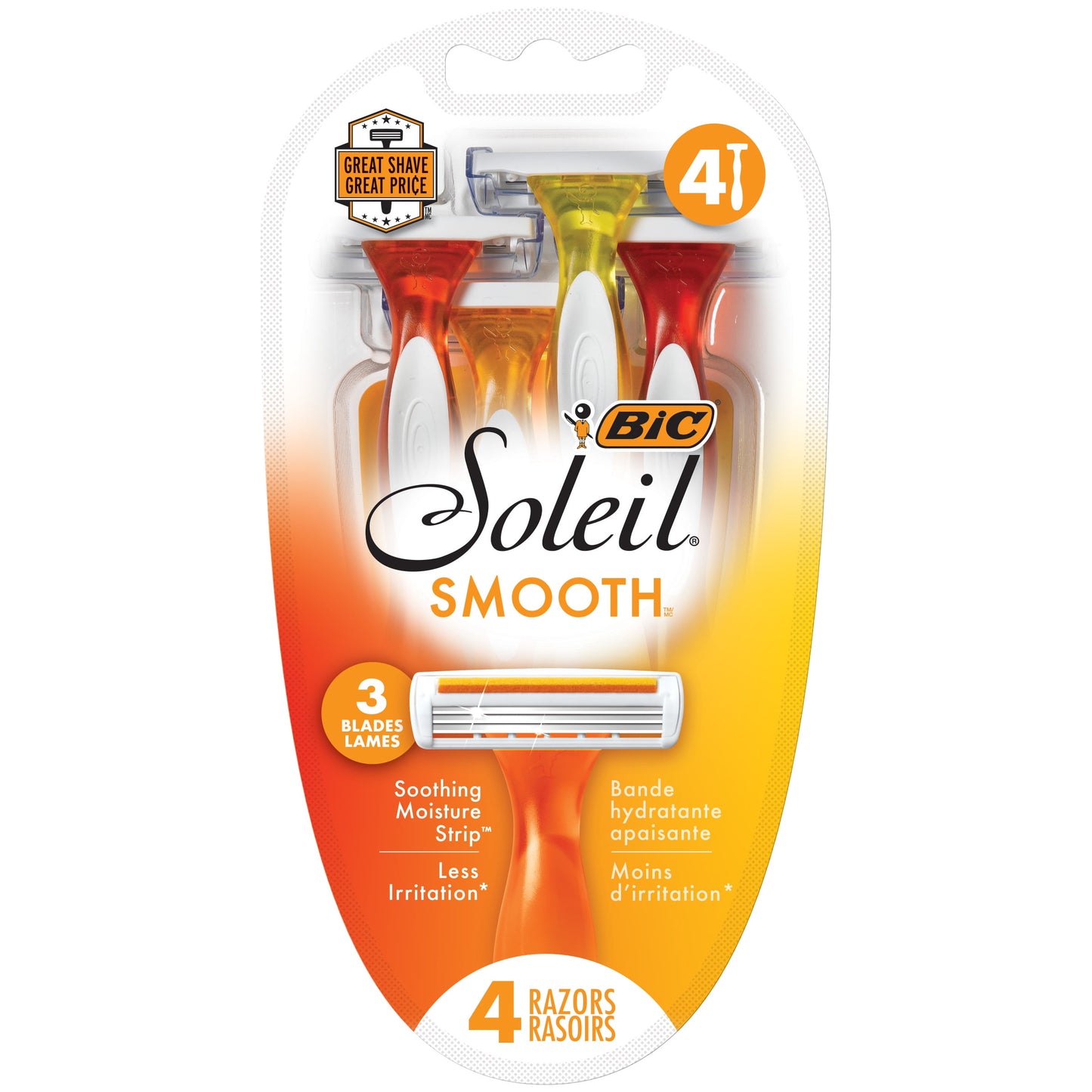 BIC Soleil Smooth Disposable Razors, Women's, 3-Blade Razor, 4 Count