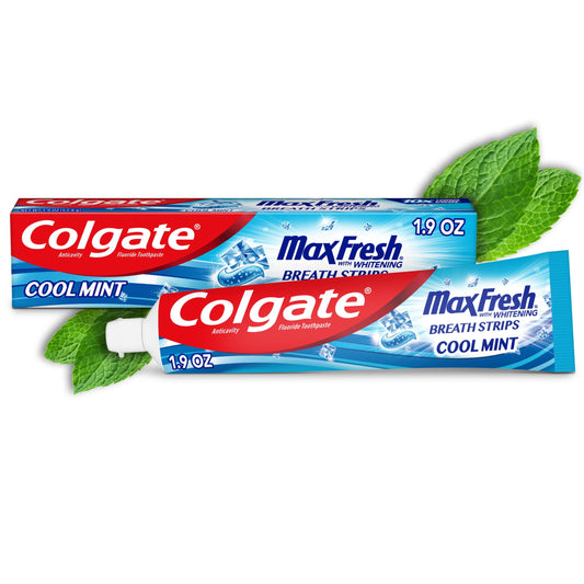 Colgate Max Fresh Travel Size Toothpaste with Mini Breath Strips, Cool Mint - 1.9 Ounce